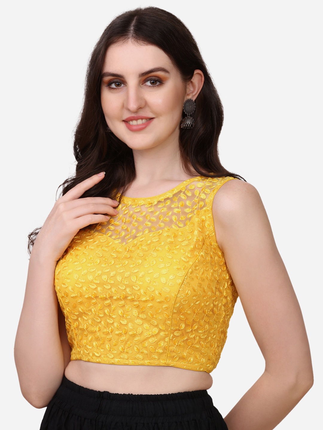

Fab Dadu Embroidered & Sequences Saree Blouse, Yellow