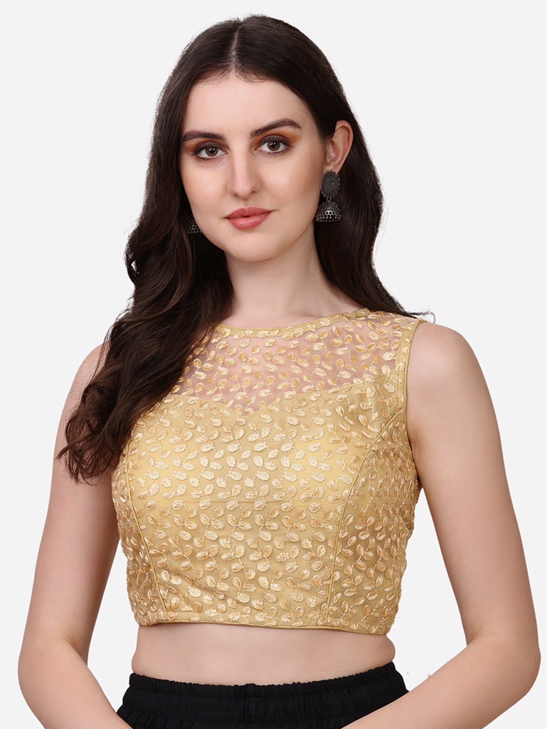 

Fab Dadu Embroidered Saree Blouse, Beige