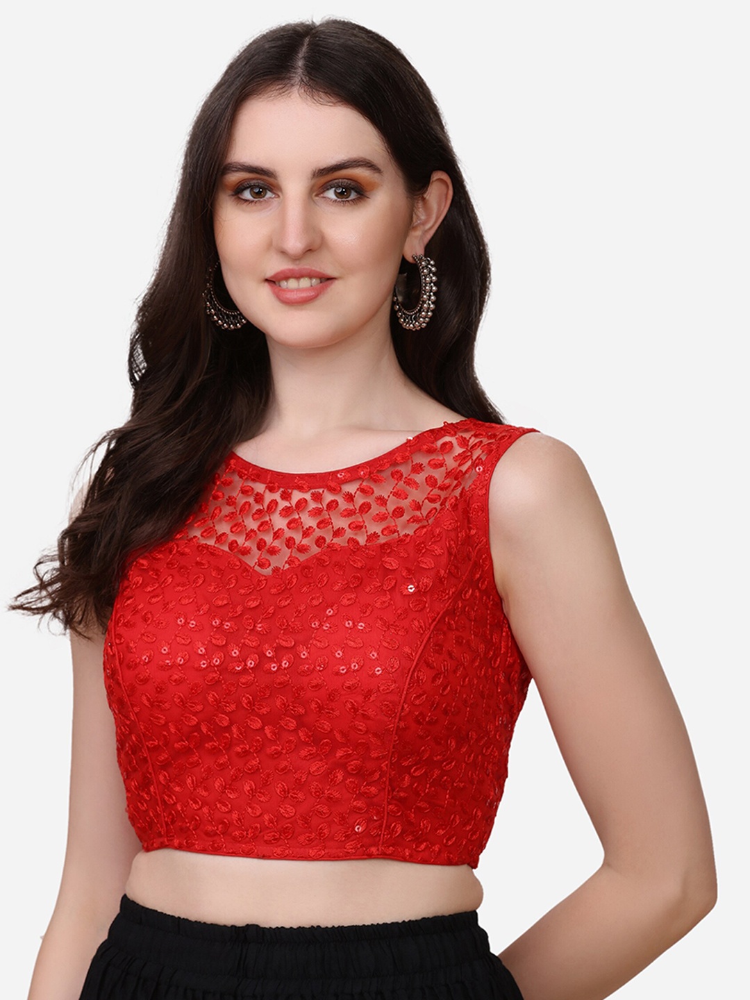 

Fab Dadu Embroidered & Sequences Saree Blouse, Red