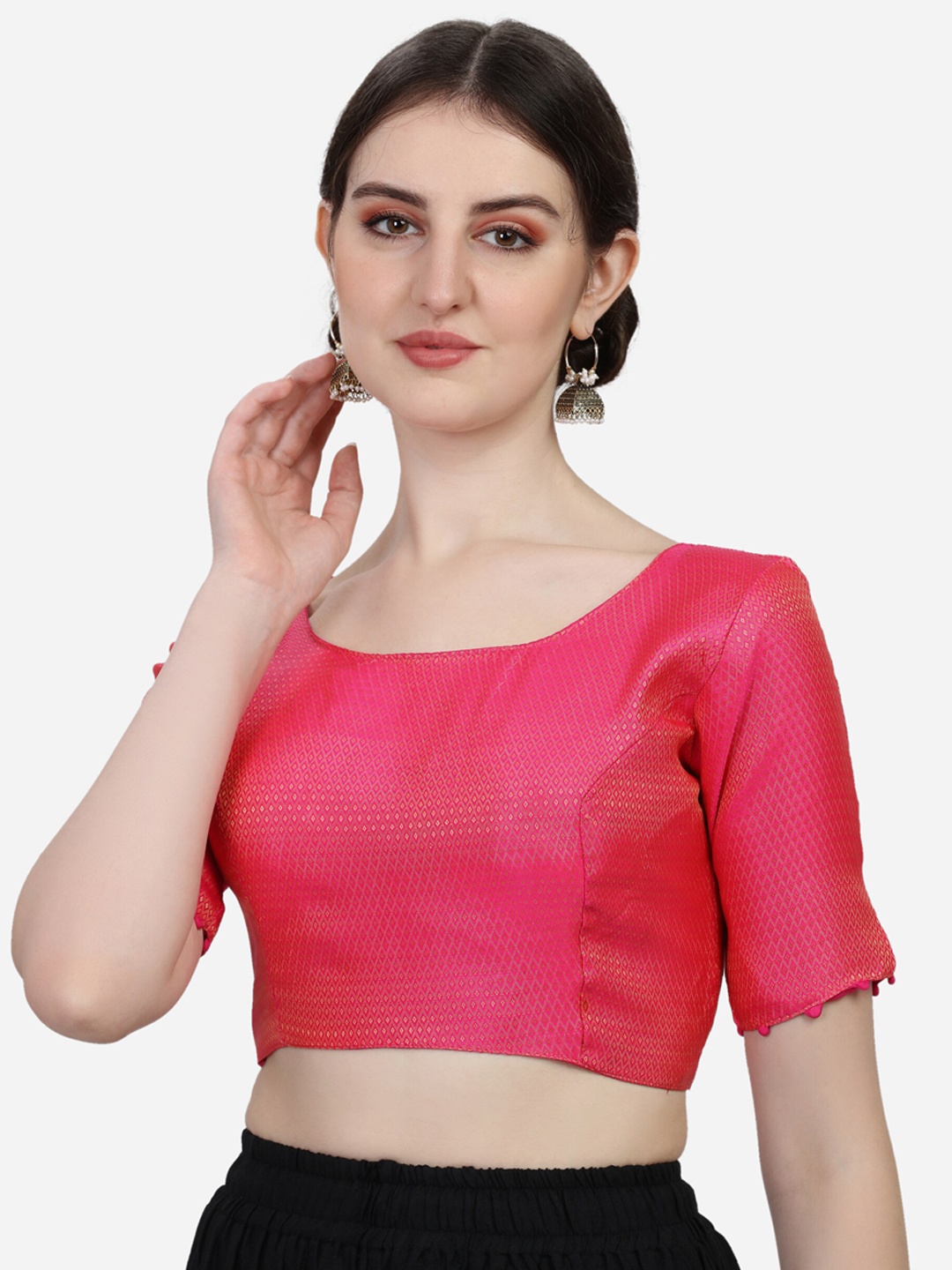 

Fab Dadu Women Woven-design Jacquard Saree Blouse, Pink