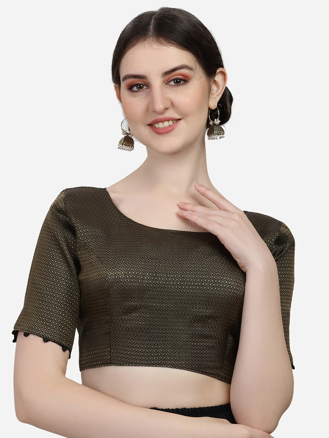 

Fab Dadu Women Woven-design Jacquard Saree Blouse, Black