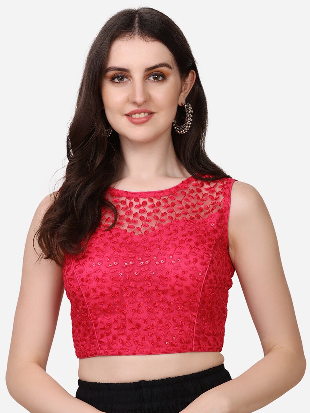 

Fab Dadu Women Embroidered & Sequence Net Saree Blouse, Pink
