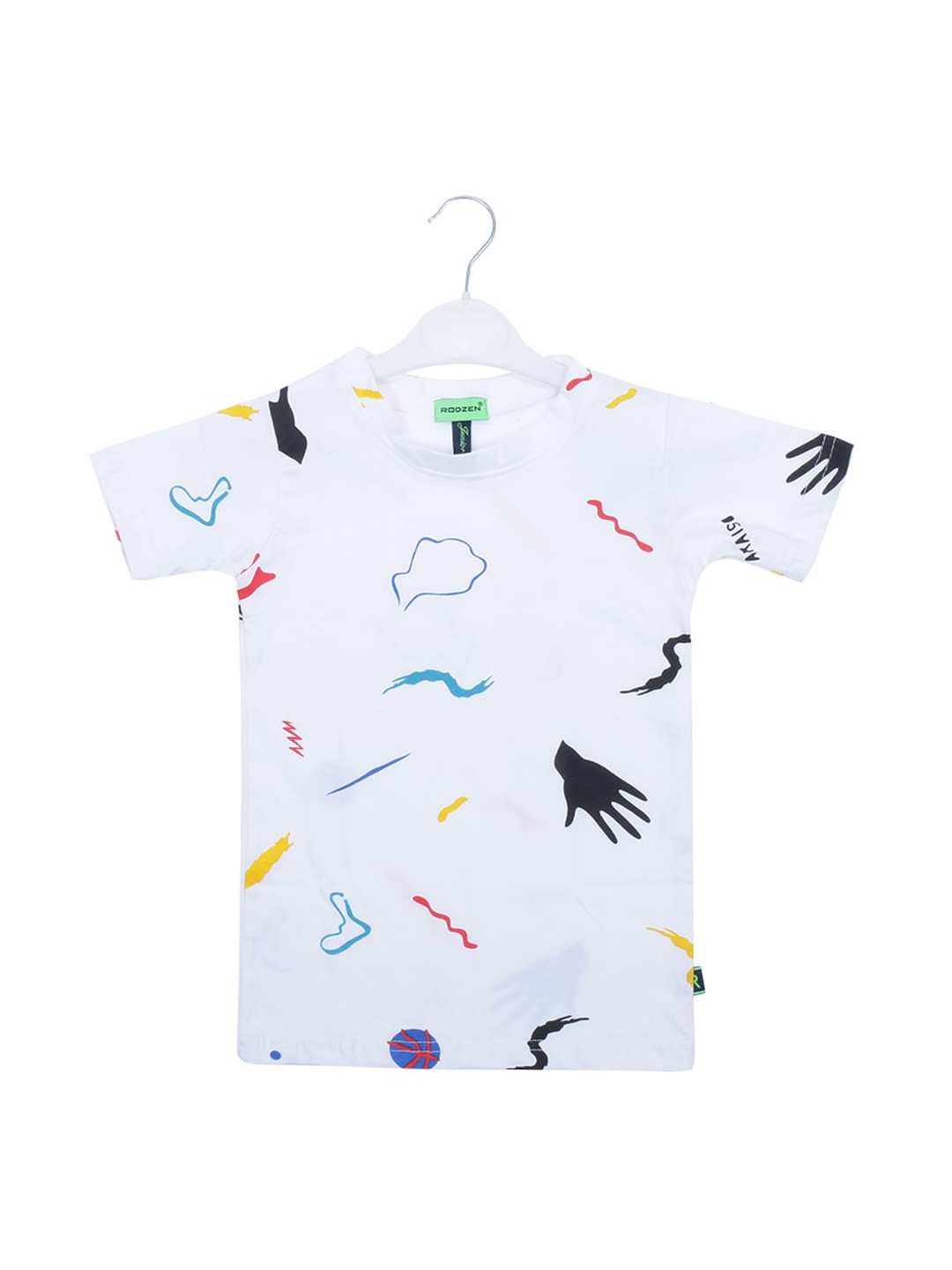 

Rodzen Boys White Printed Applique T-shirt