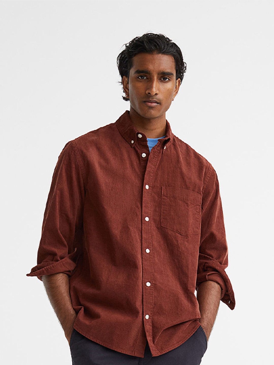 

H&M Men Regular Fit Corduroy Shirt, Brown