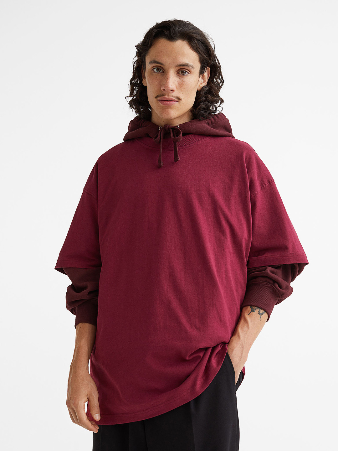 

H&M Men Oversized Fit Cotton T-shirt, Burgundy