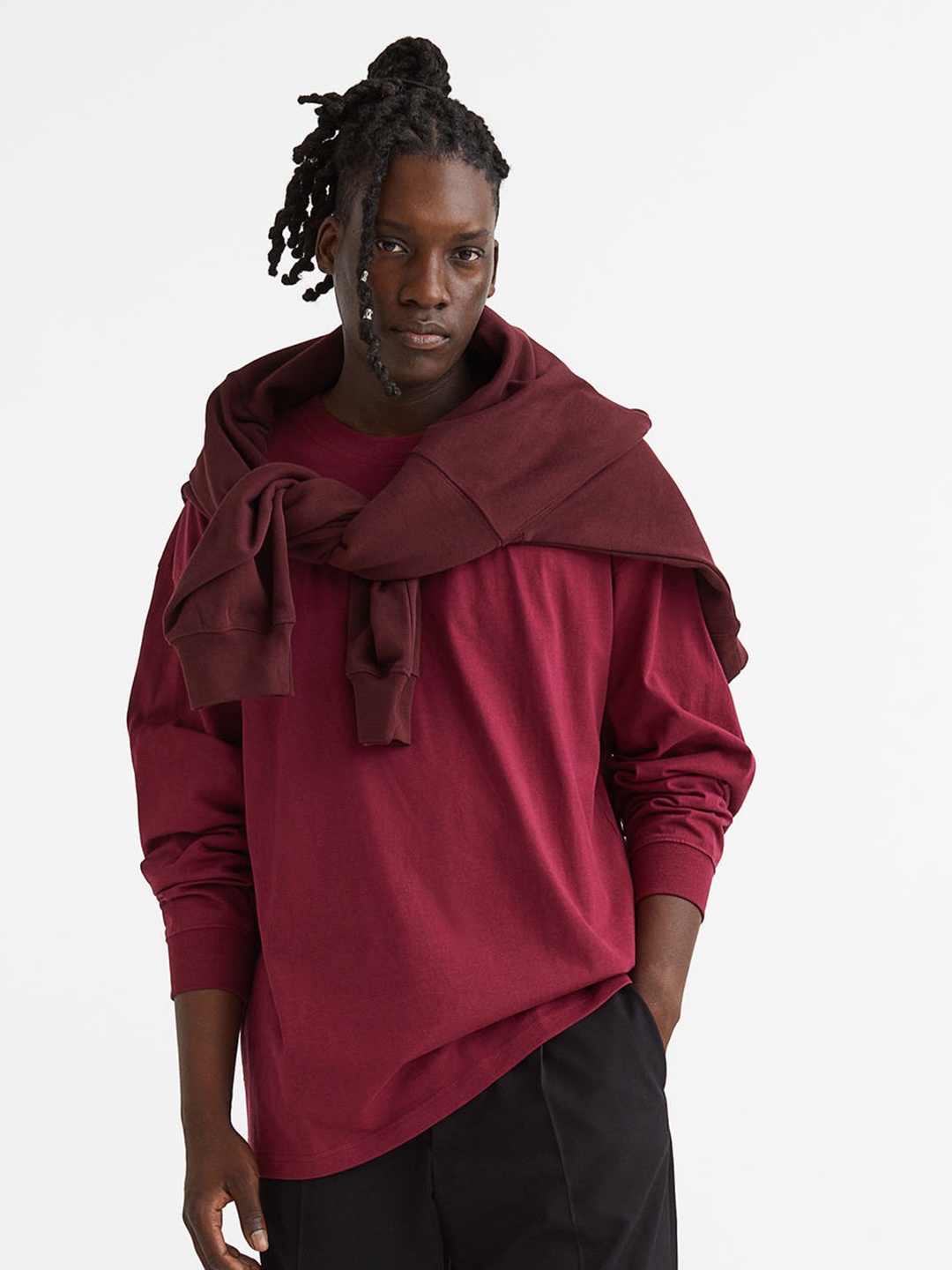 

H&M Men Red Oversized Fit Cotton top