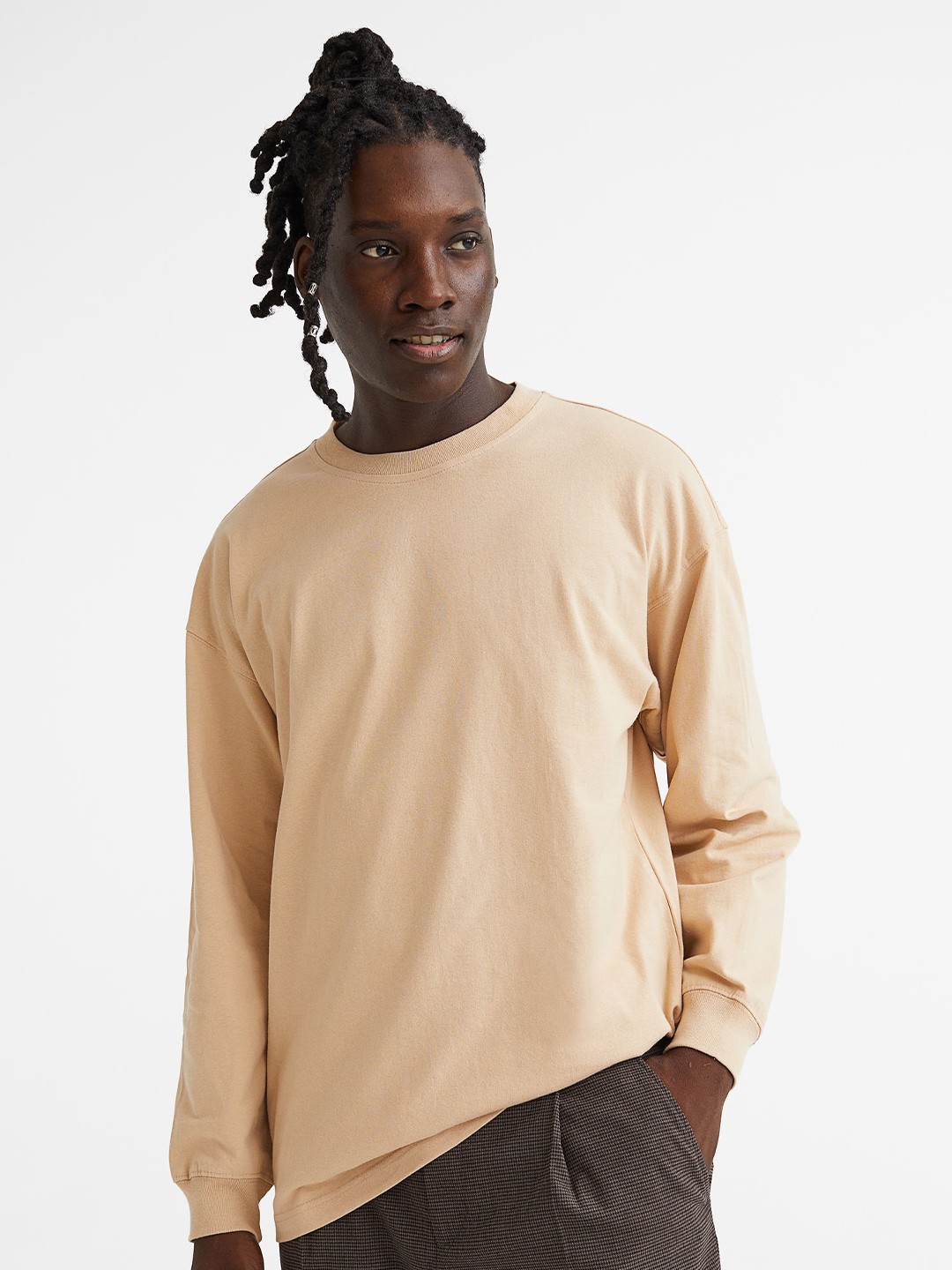 

H&M Men Beige Oversized Fit Cotton Top