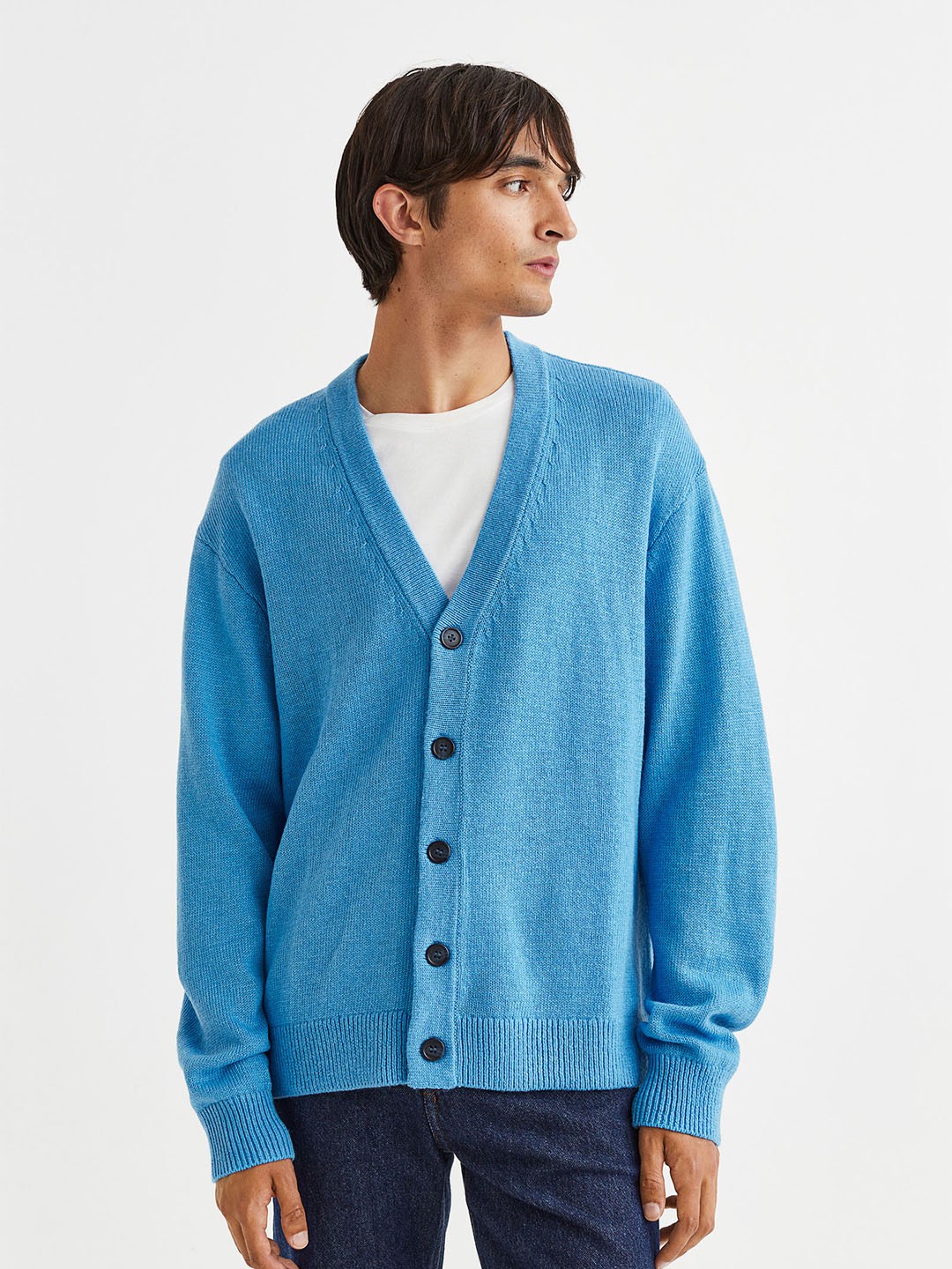 

H&M Men Blue Knitted cardigan