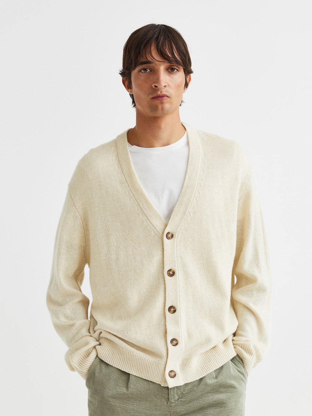 

H&M Men Beige Knitted cardigan