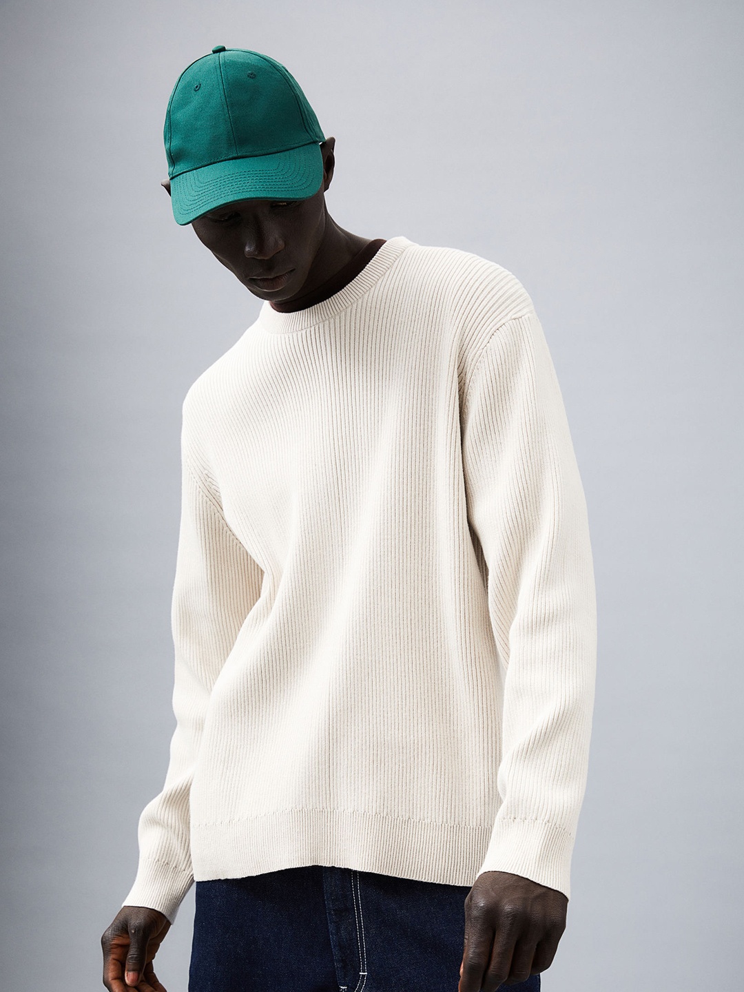 

H&M Men Beige Relaxed Fit Rib-knit Jumper