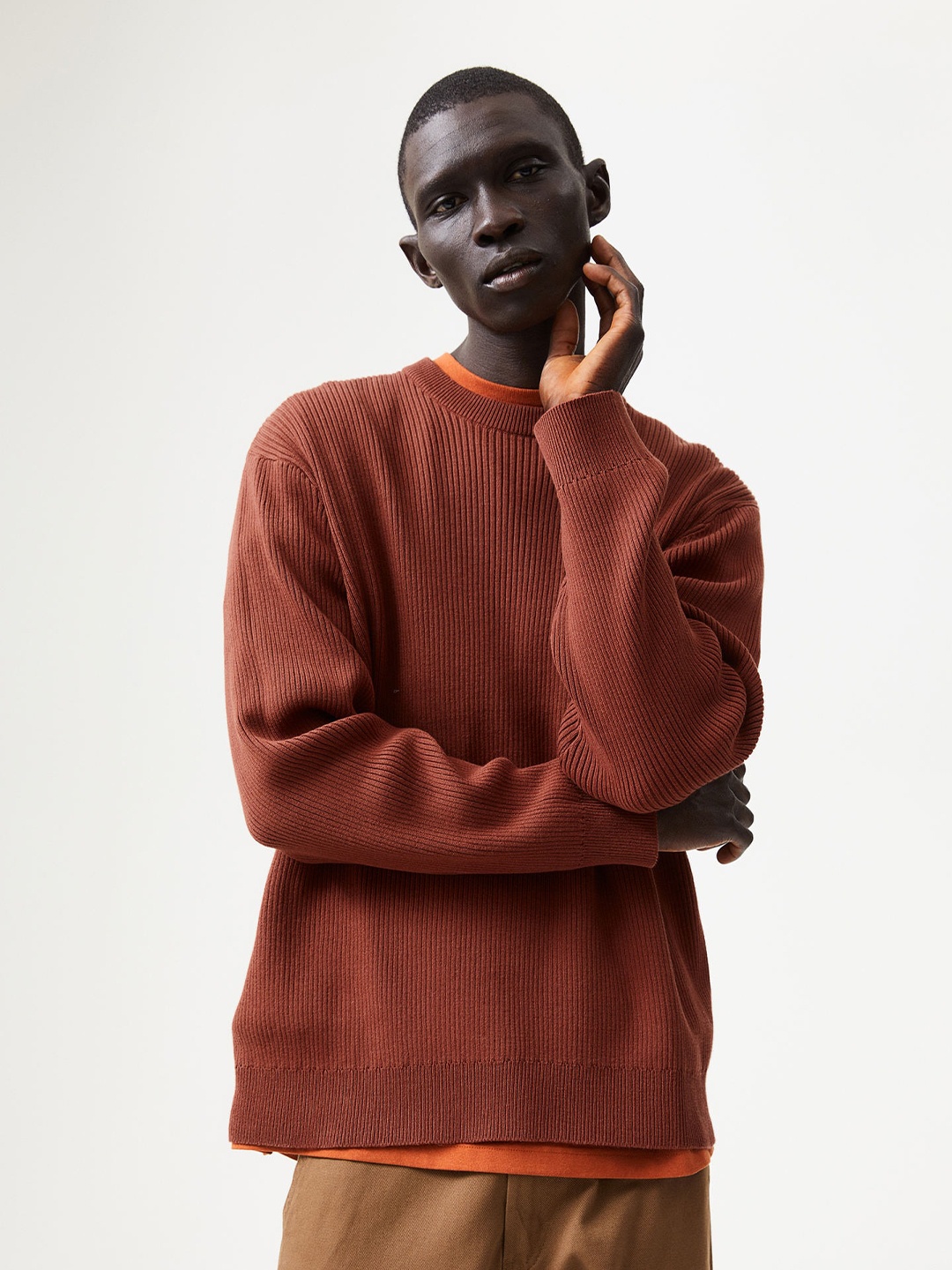 

H&M Men Brown Relaxed Fit Rib-knit Jumper