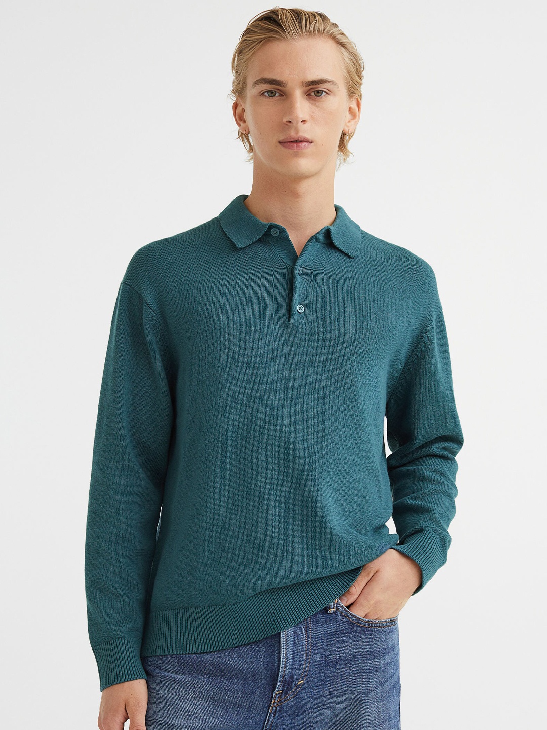 

H&M Men Teal Blue Pullover