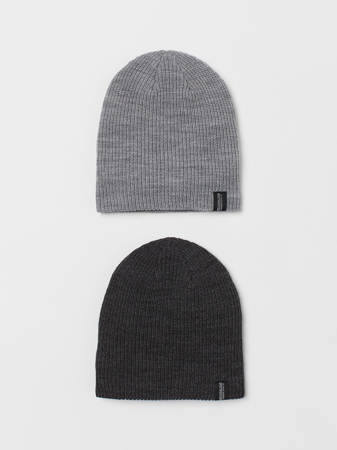 

H&M Men Pack Of 2 Grey & Black Solid Rib-Knit Hats