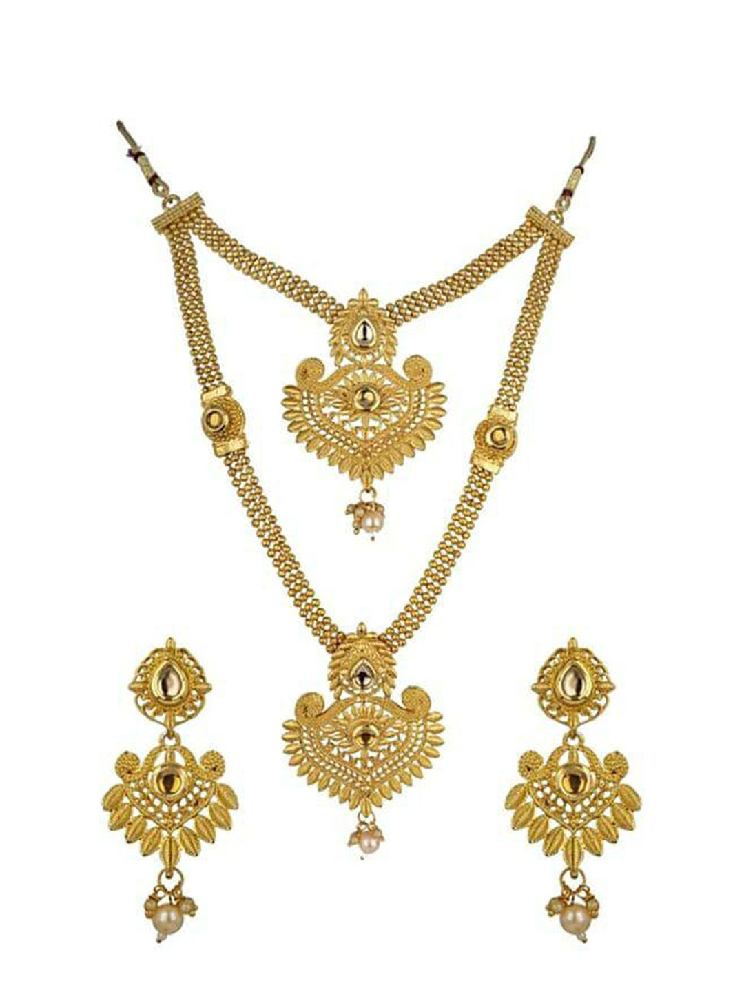 

LAFORWORD Gold-Plated Stone-Studded & Beaded Jewellery Set