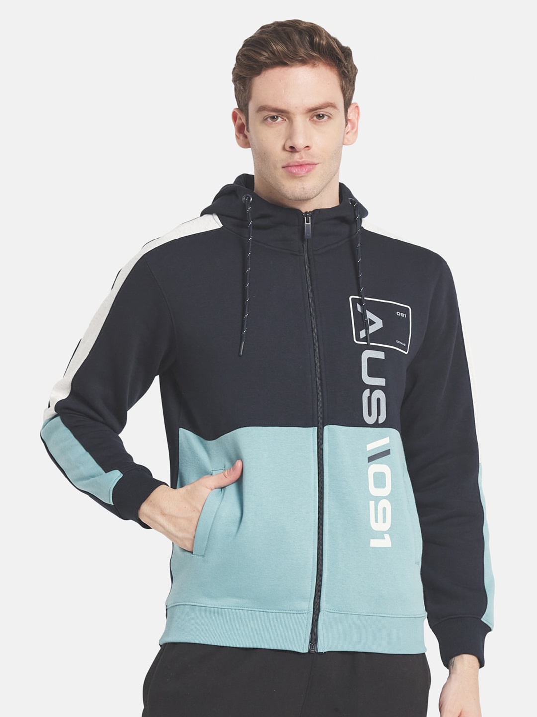 

Octave Men Plus Size Colourblocked Hooded Sweatshirt, Teal
