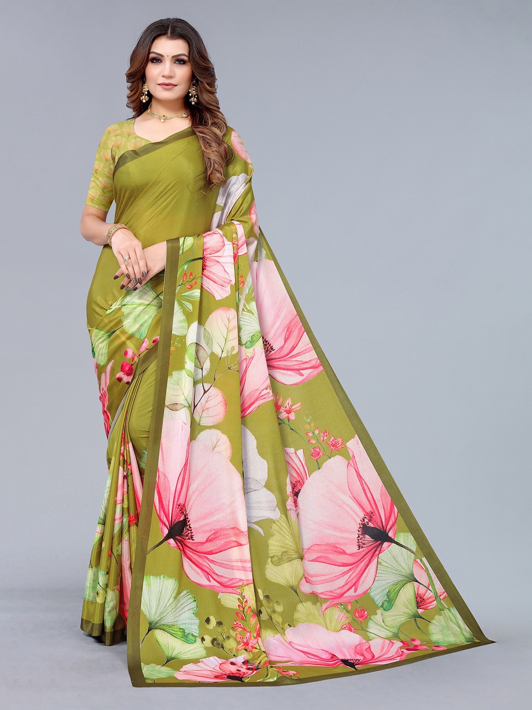 

Fashion FRICKS Green & Pink Floral Pure Cotton Saree