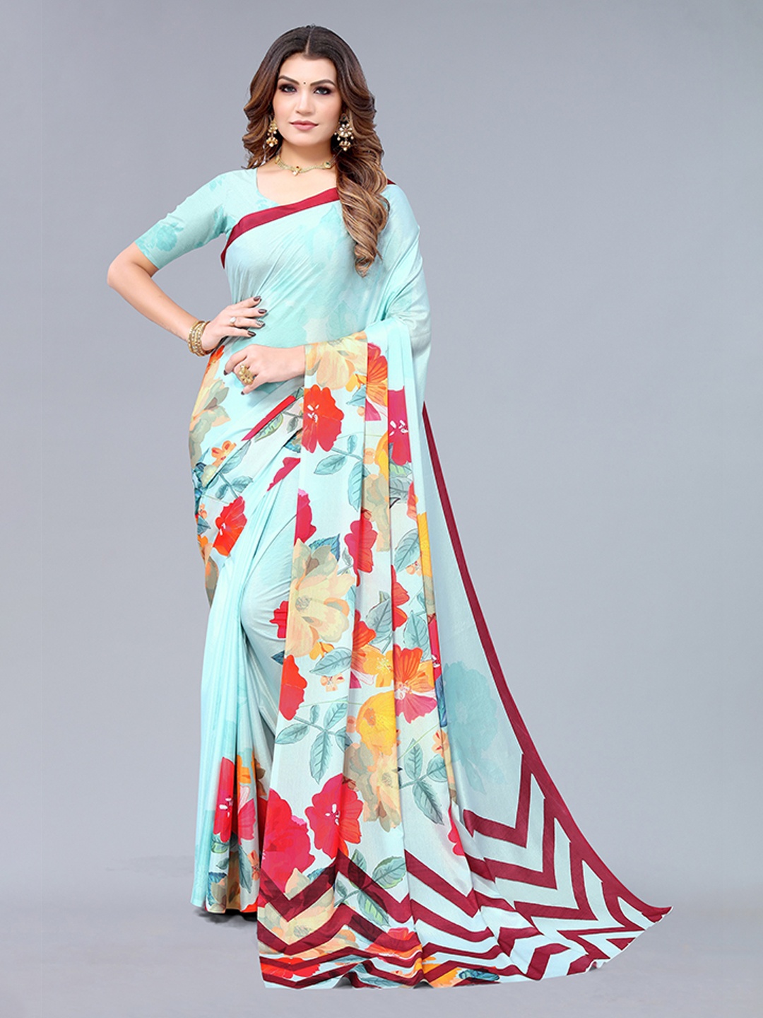 

Fashion Floral Print Pure Cotton Saree, Blue