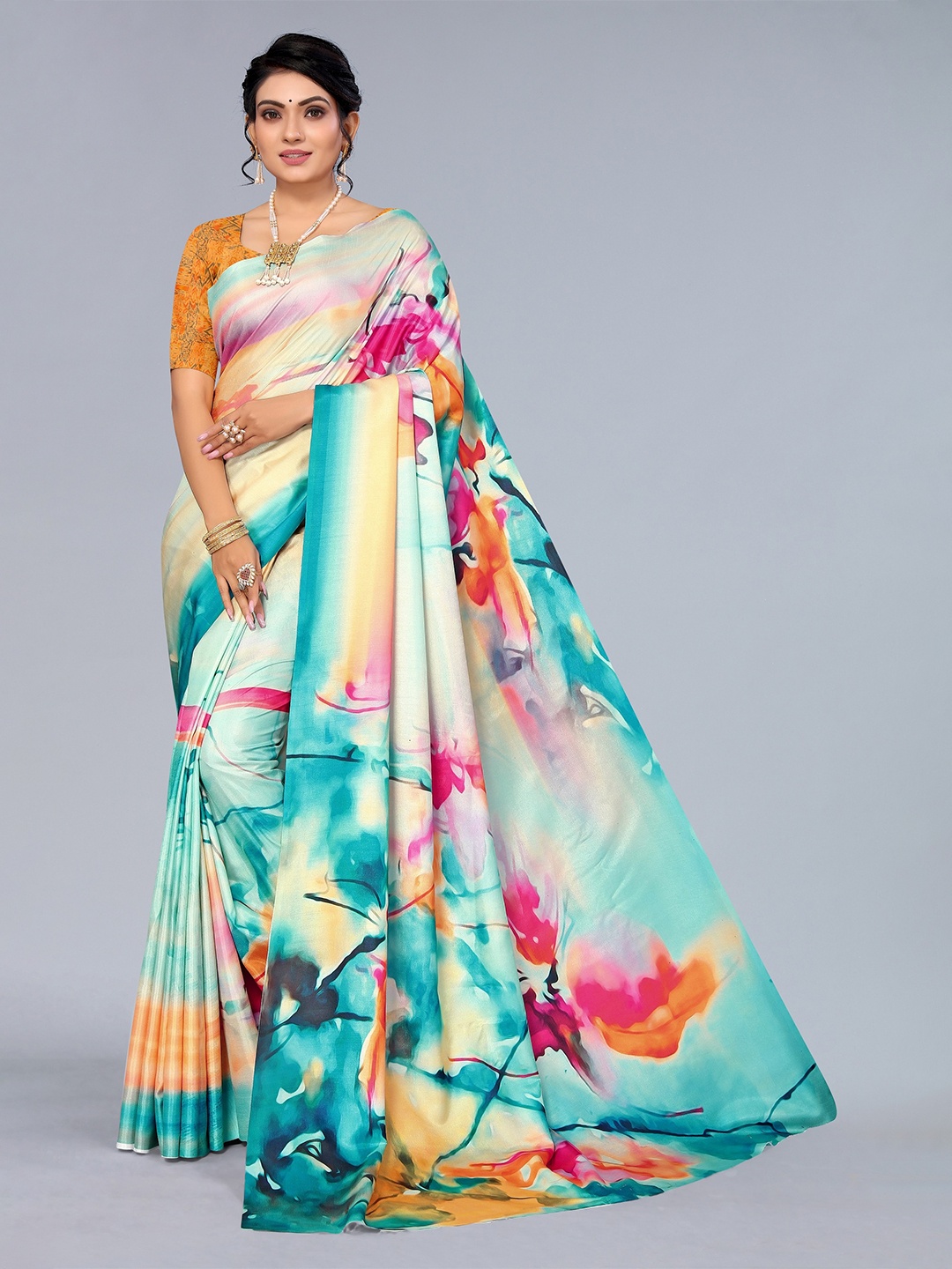 

Fashion FRICKS White & Blue Art Silk Saree