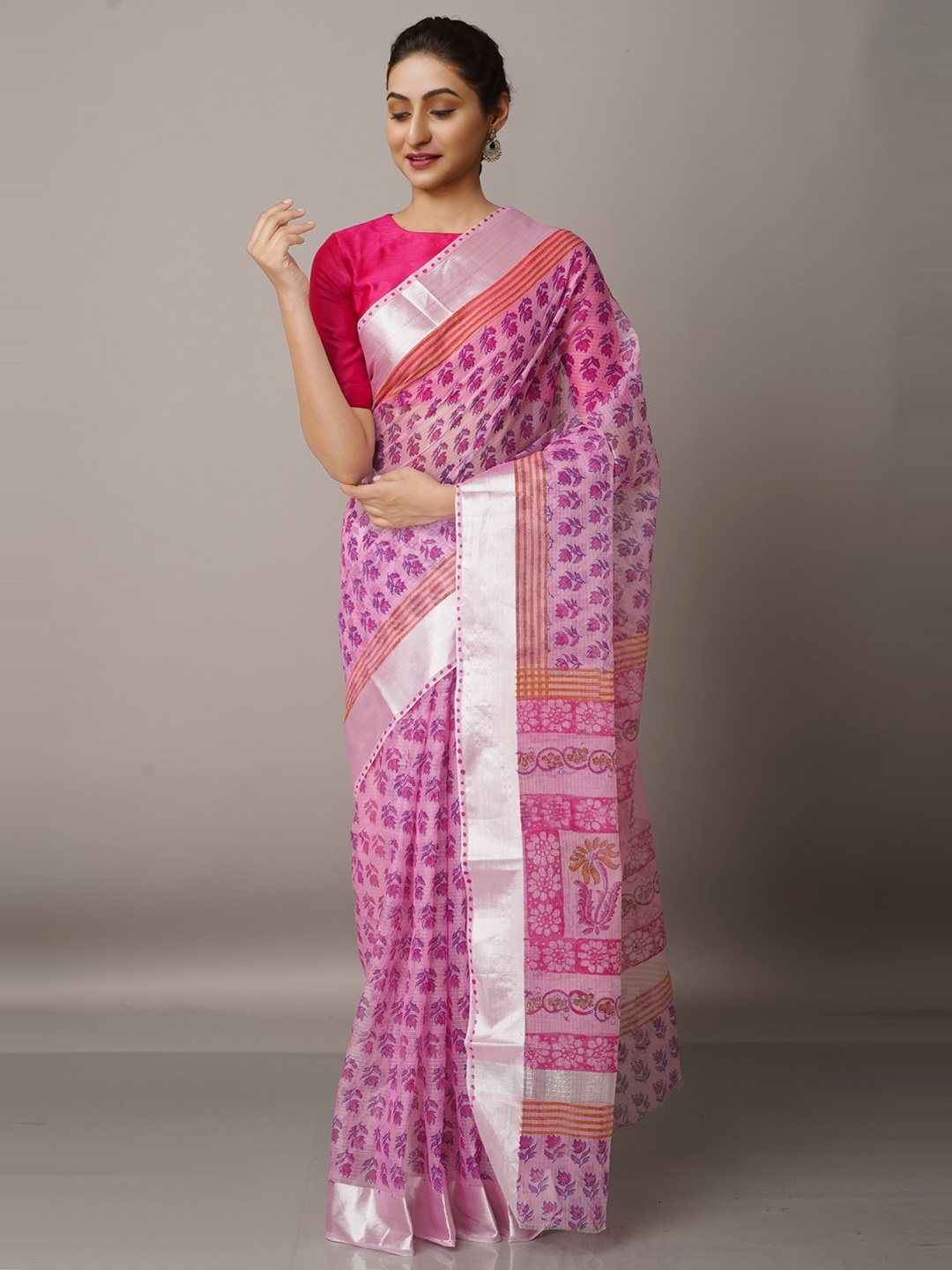 

Unnati Silks Ethnic Motifs Zari Pure Cotton Kota Saree, Pink