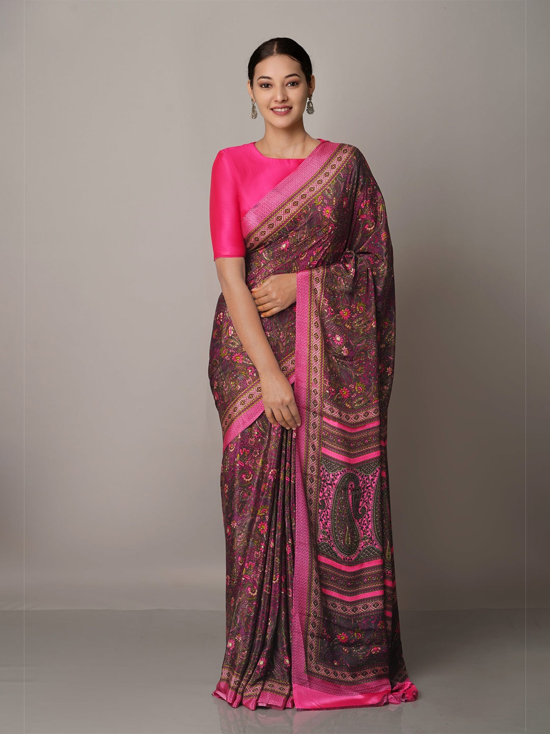 

Unnati Silks Purple & Green Ethnic Motifs Block Print Saree