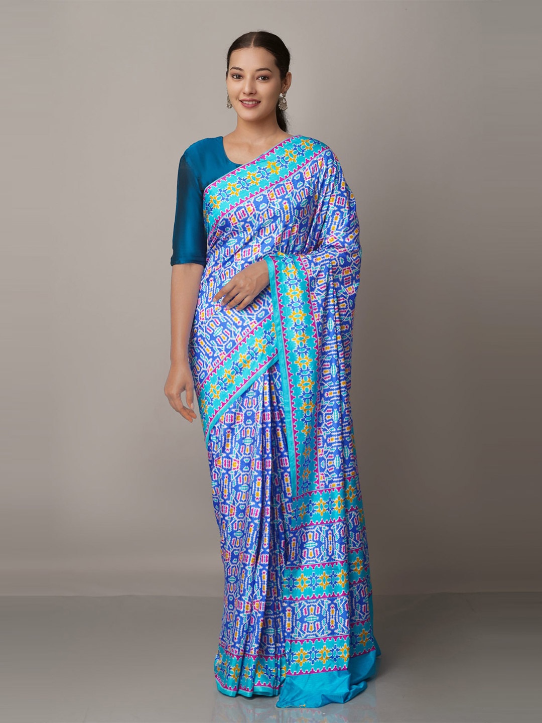 

Unnati Silks Women Silk Cotton Ikat Saree, Blue