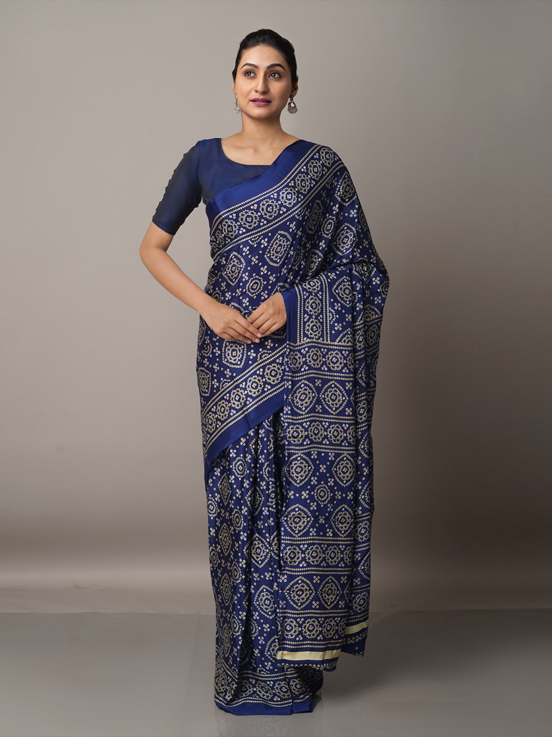 

Unnati Silks Bandhani Printed Saree, Navy blue