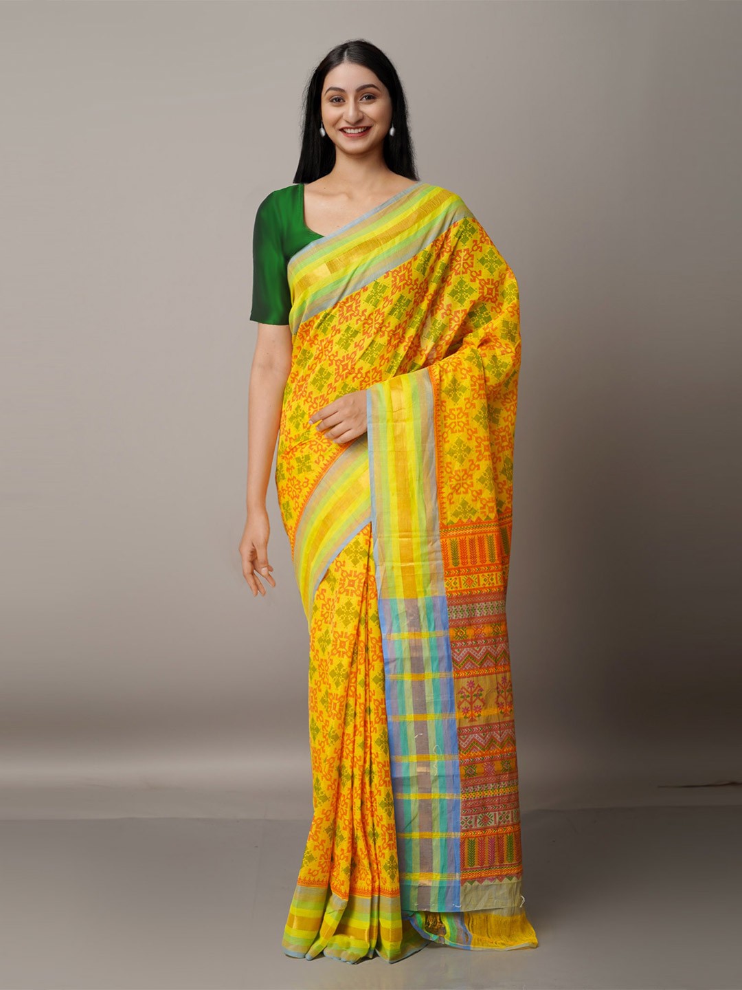 

Unnati Silks Woven Design Zari Pure Cotton Mangalagiri Saree, Yellow