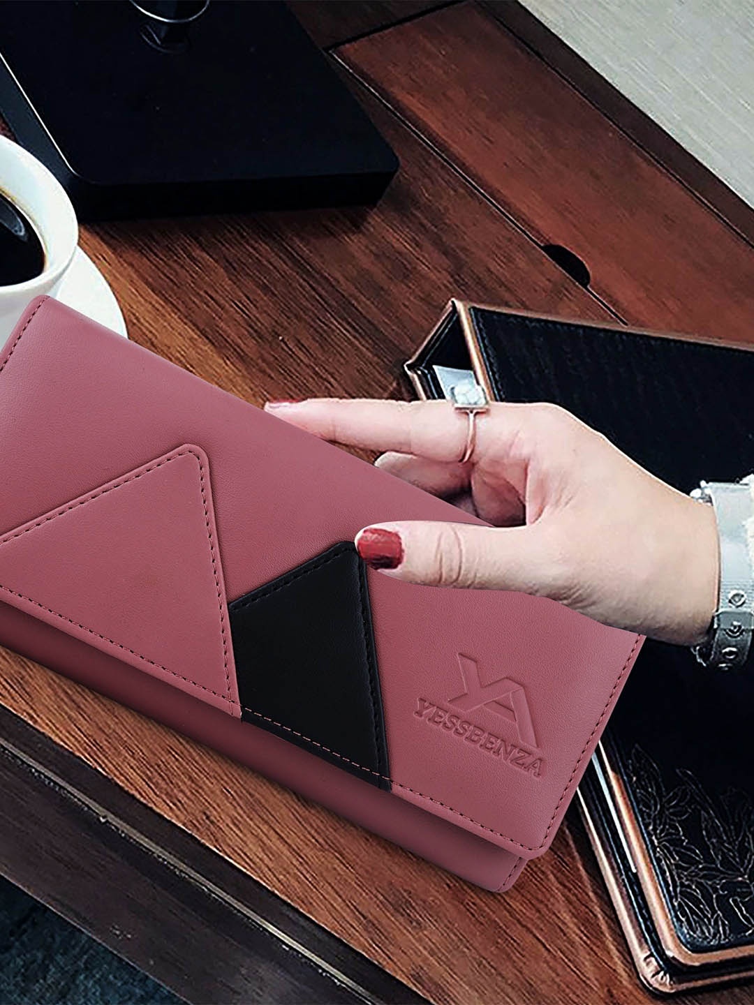 

YESSBENZA Women Colourblocked Embellished Synthetic Leather Purse Clutch, Peach