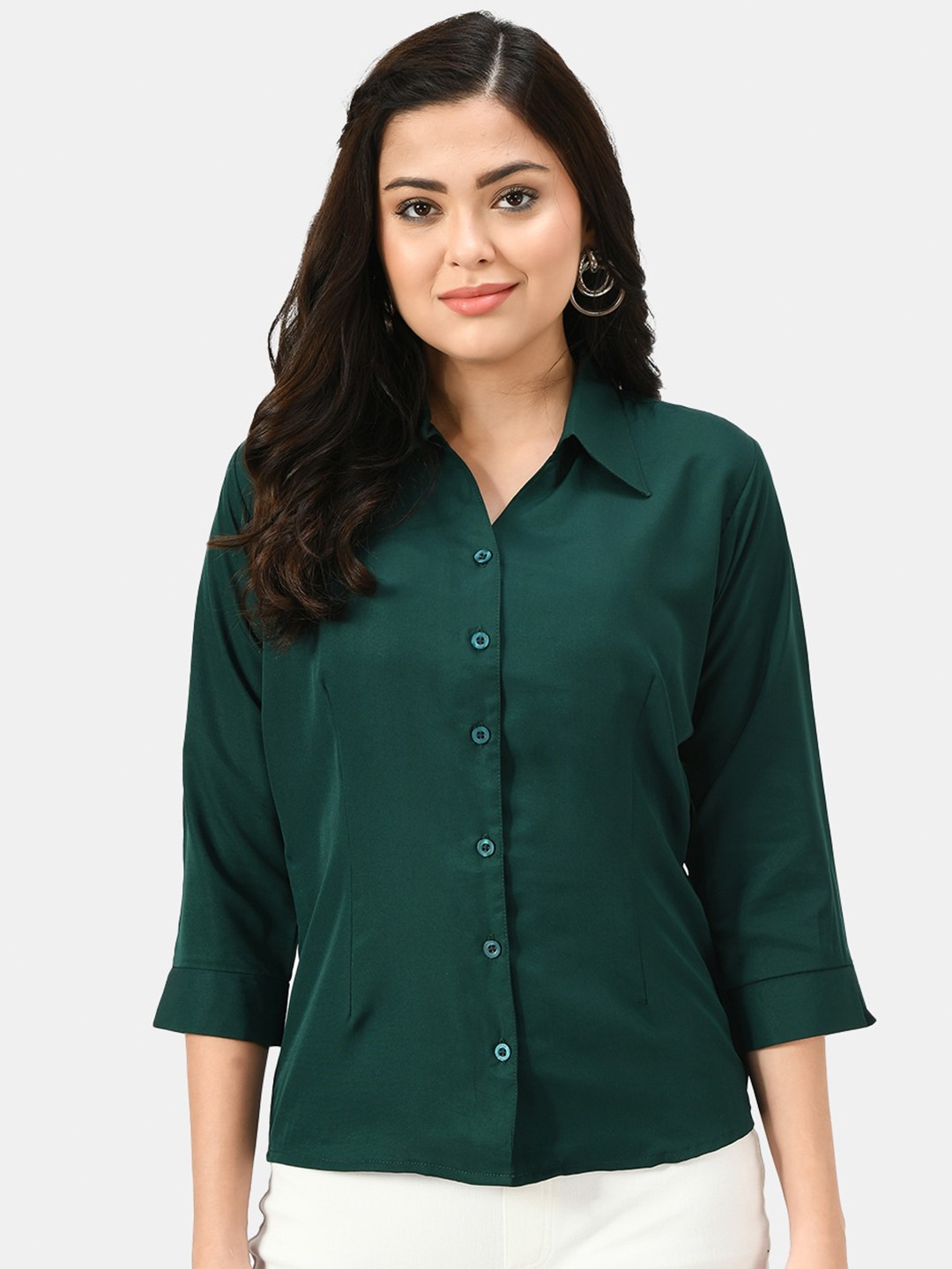 

Akshatani Women Solid Comfort Semiformal Shirt, Green