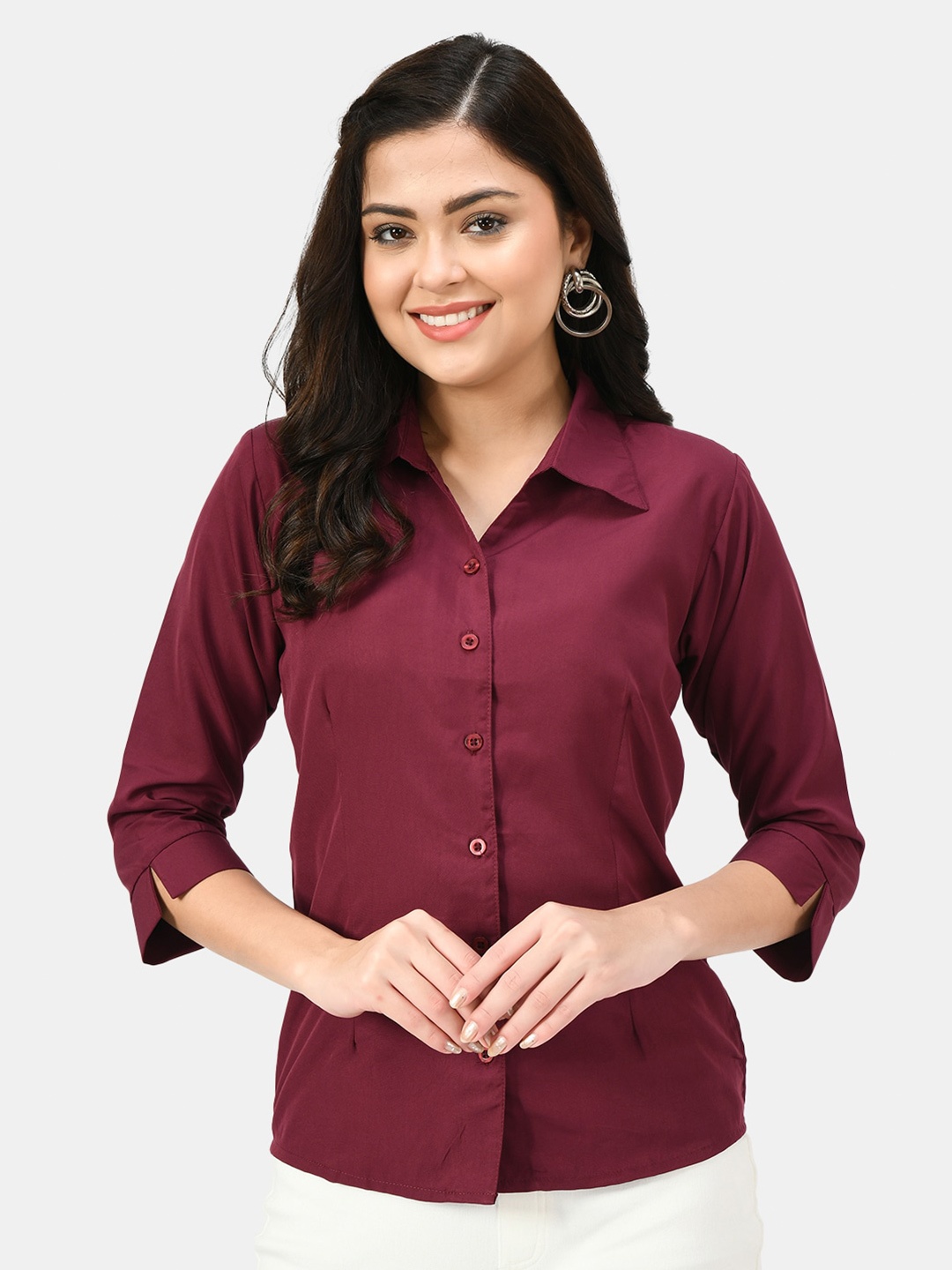 Akshatani Women Solid Comfort Semiformal Shirt, Burgundy
