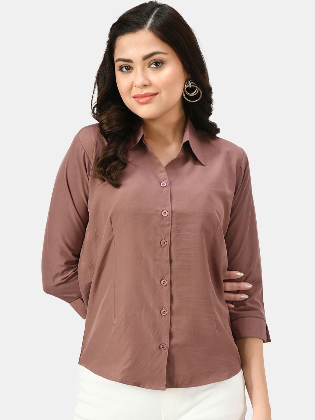 

Akshatani Women Solid Comfort Semiformal Shirt, Mauve