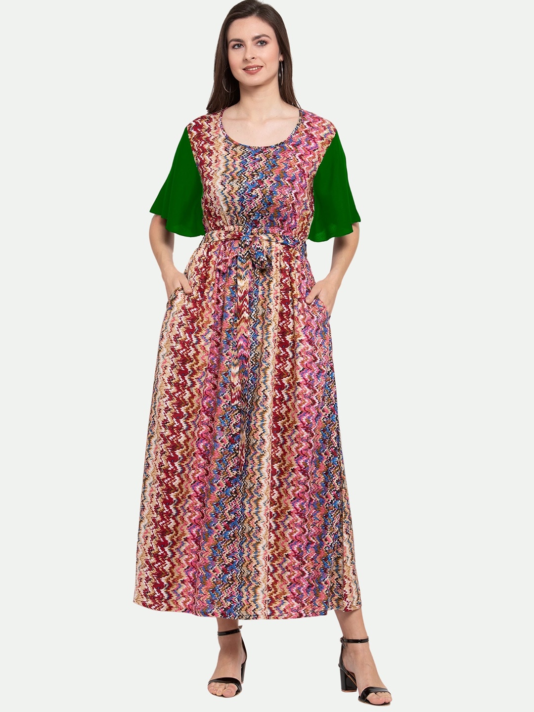 

PATRORNA Women Printed A-Line Maxi Dress, Maroon