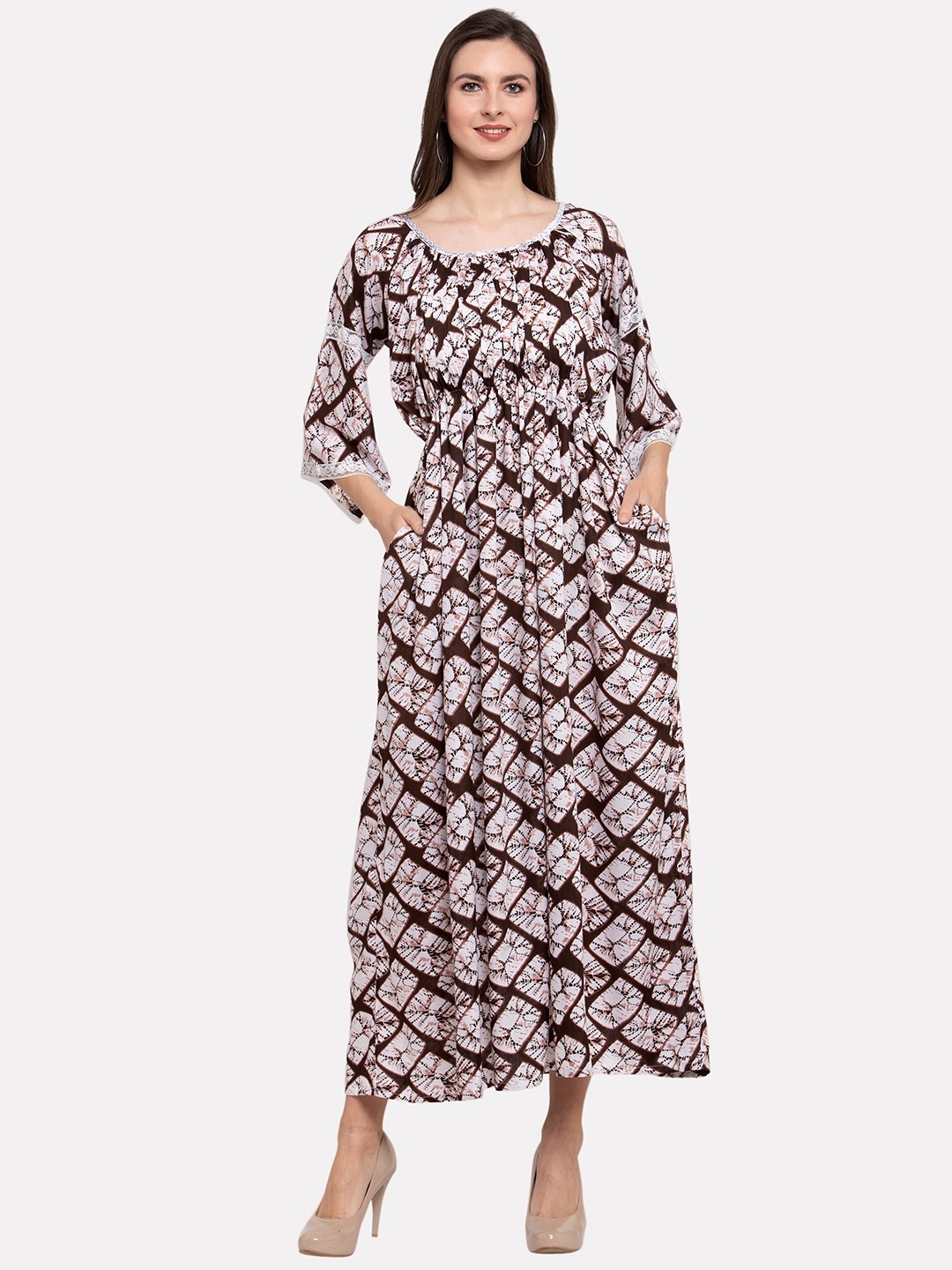 

PATRORNA Women Printed A-Line Maxi Dress, White