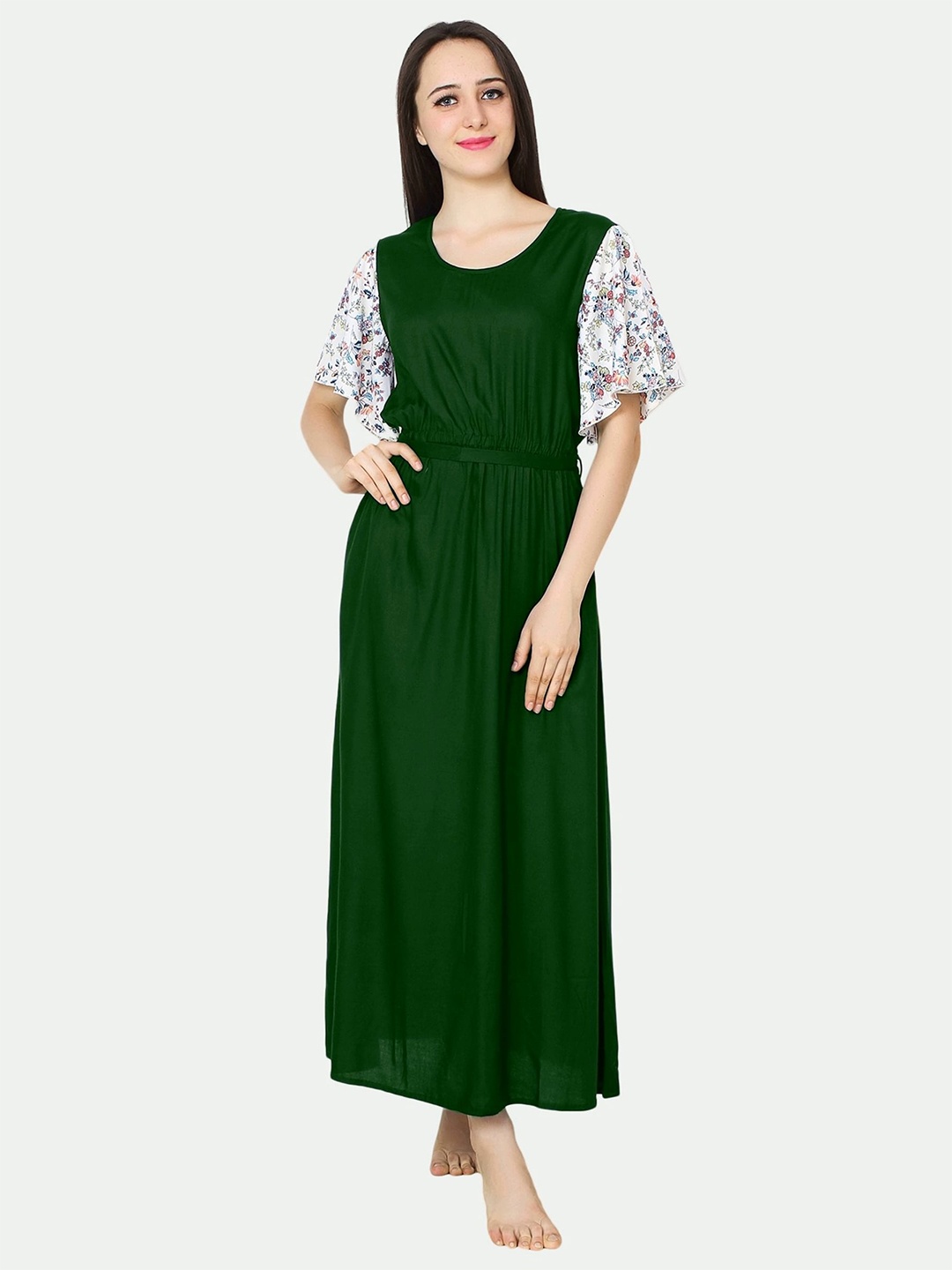 

PATRORNA Women Solid A-Line Maxi Dress, Green