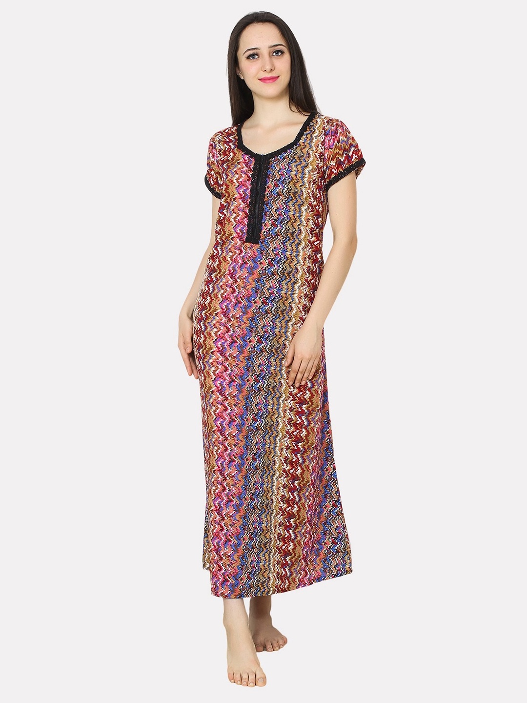 

PATRORNA Women Printed Cotton Blend Maxi Nightdress, Multi