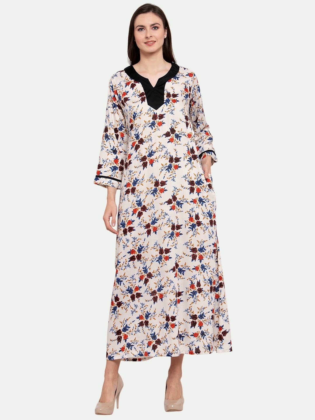 

PATRORNA Plus Size Printed Maxi Nightdress, Cream