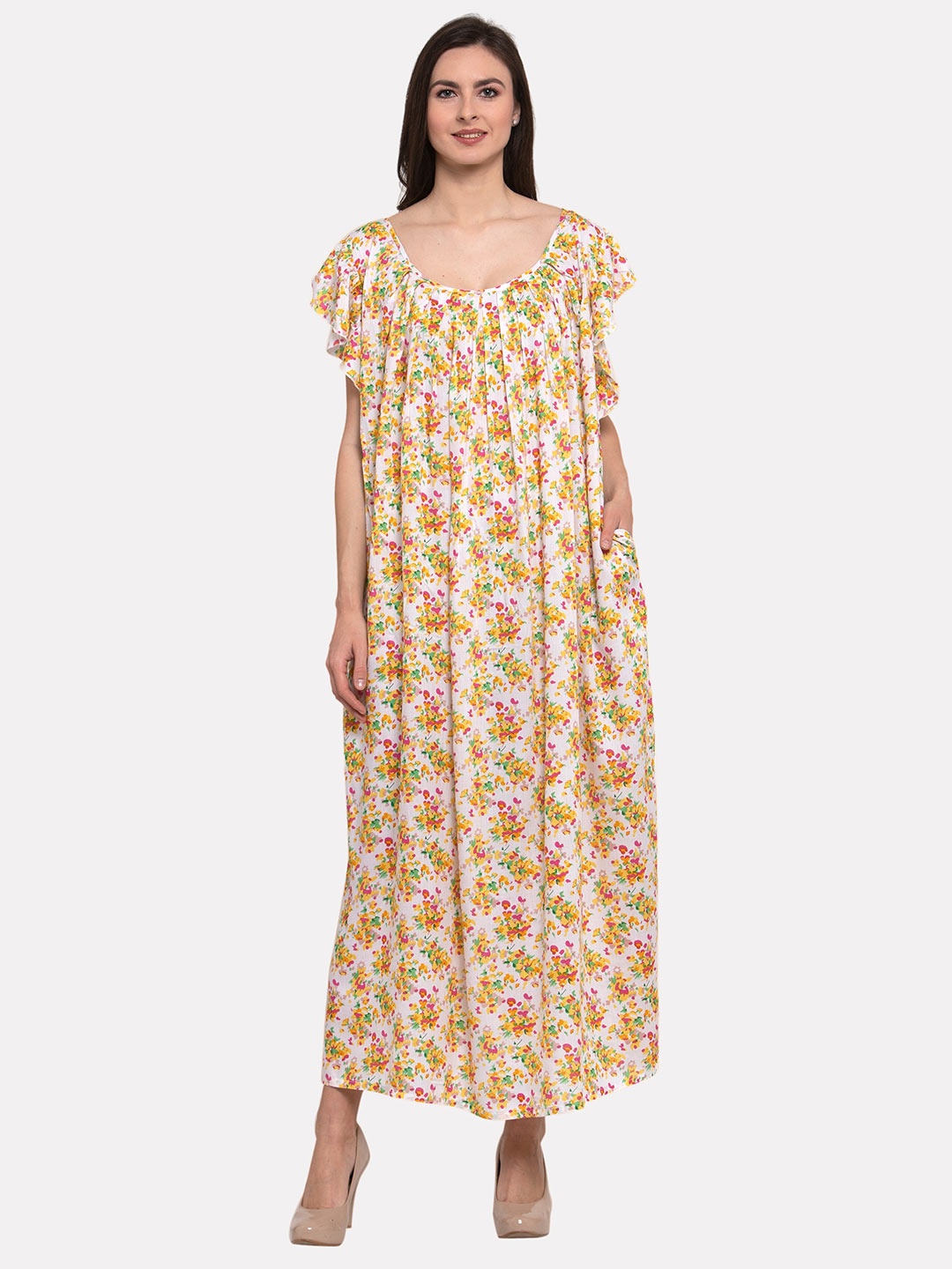 

PATRORNA Plus Size Floral Printed Maxi Nightdress, White
