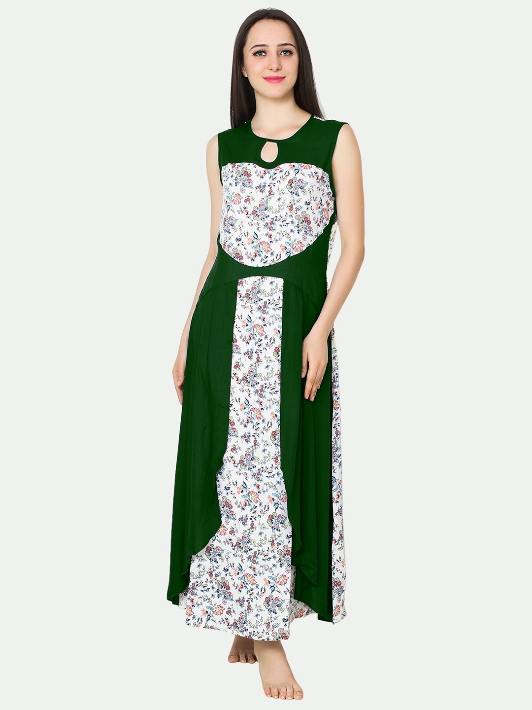 

PATRORNA Plus Size Floral Printed Keyhole Neck Maxi Dress, White