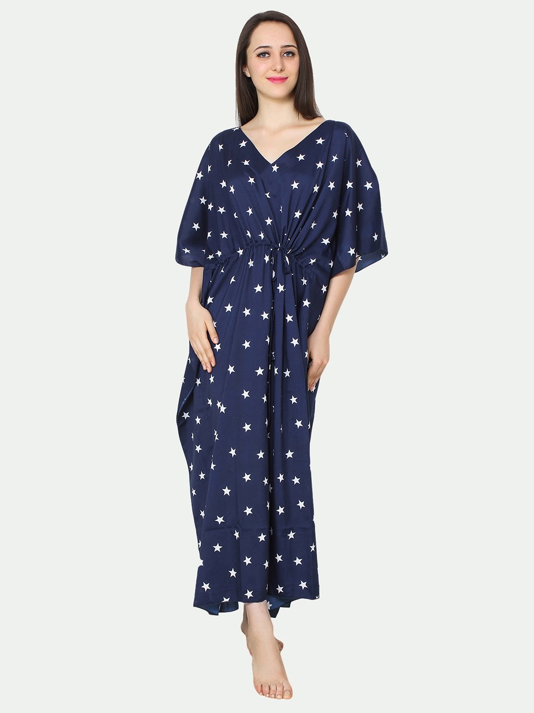 

PATRORNA Plus Size Printed Maxi Kaftan Nightdress, Blue