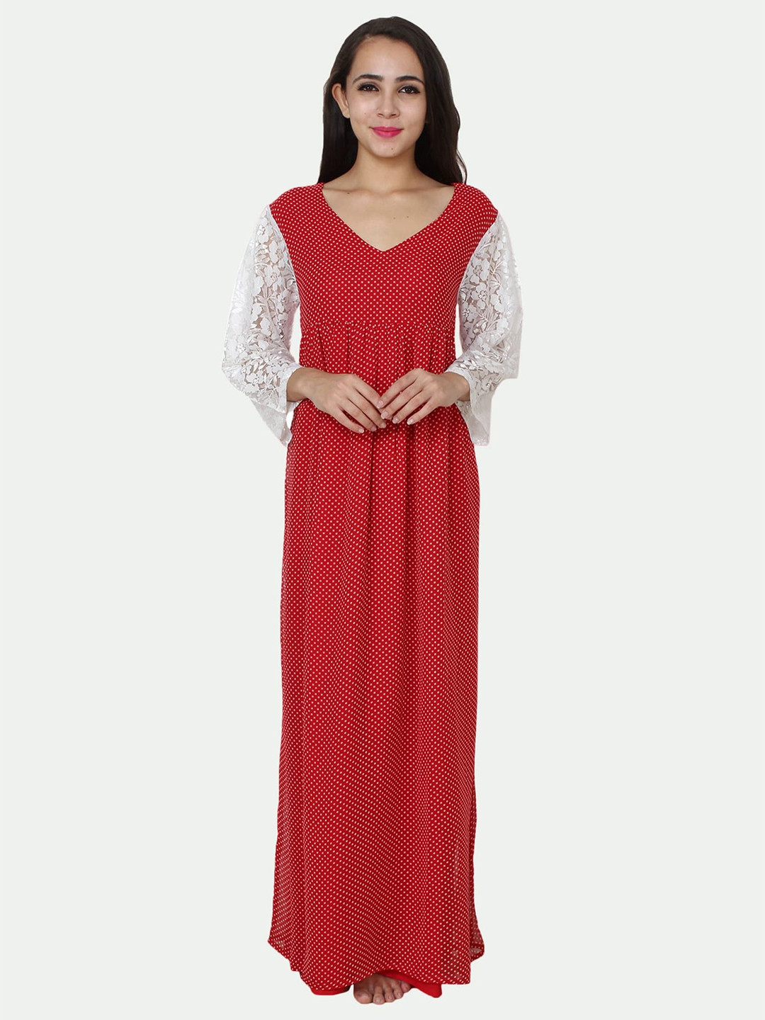 

PATRORNA Plus Size Printed Maxi Nightdress, Red