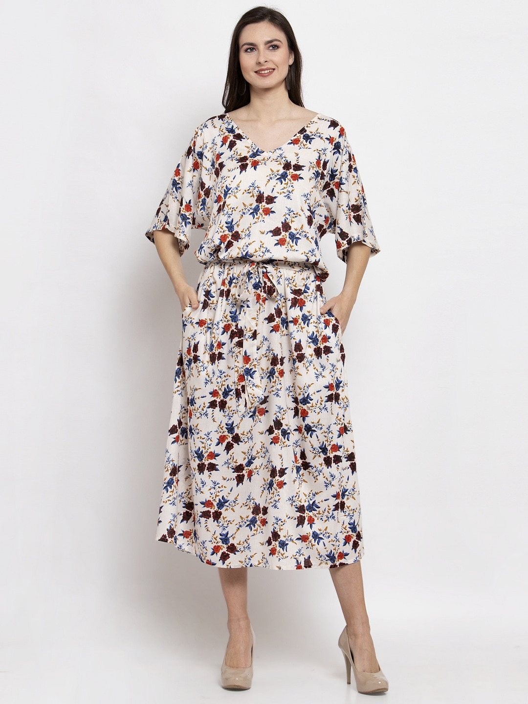 

PATRORNA Plus Size Floral Printed Midi Dress, White