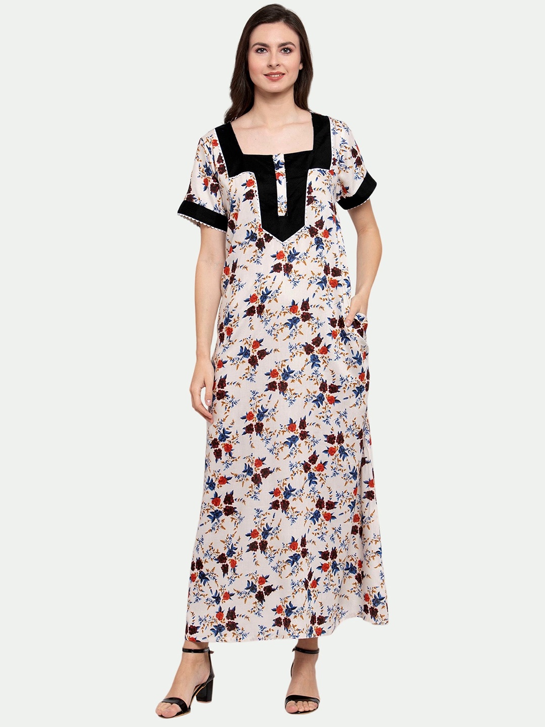 

PATRORNA Plus Size Floral Printed Maxi Nightdress, White