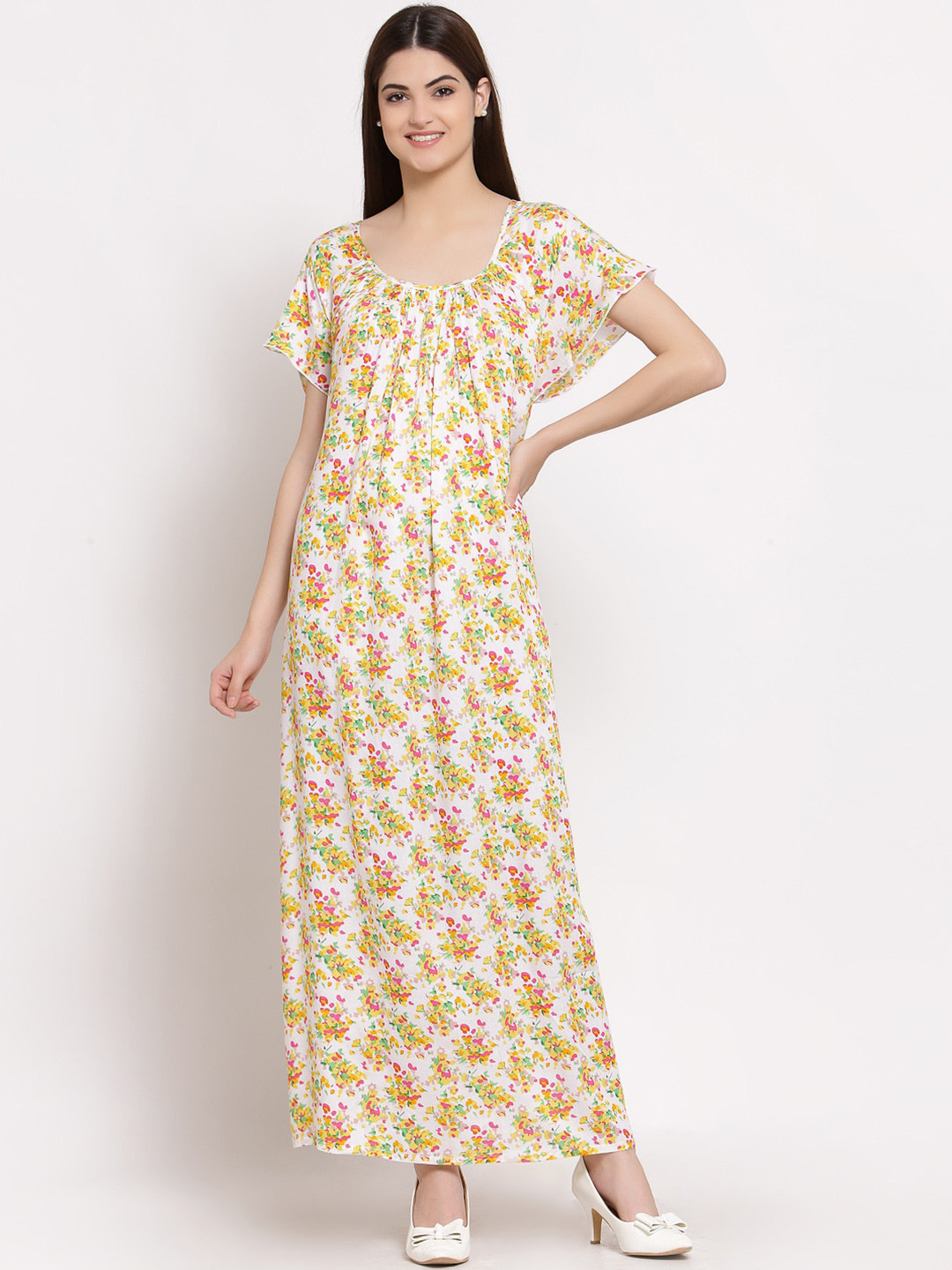 

PATRORNA Plus Size Printed Pleated Maxi Nightdress, White