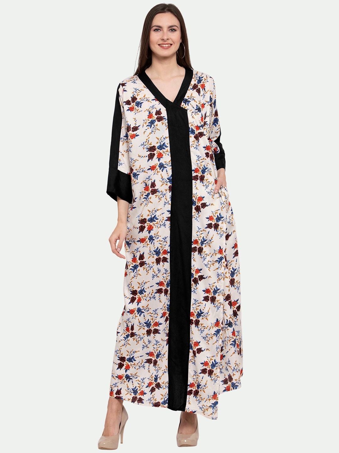 

PATRORNA Plus Size Printed Maxi Wrap Nightdress, White