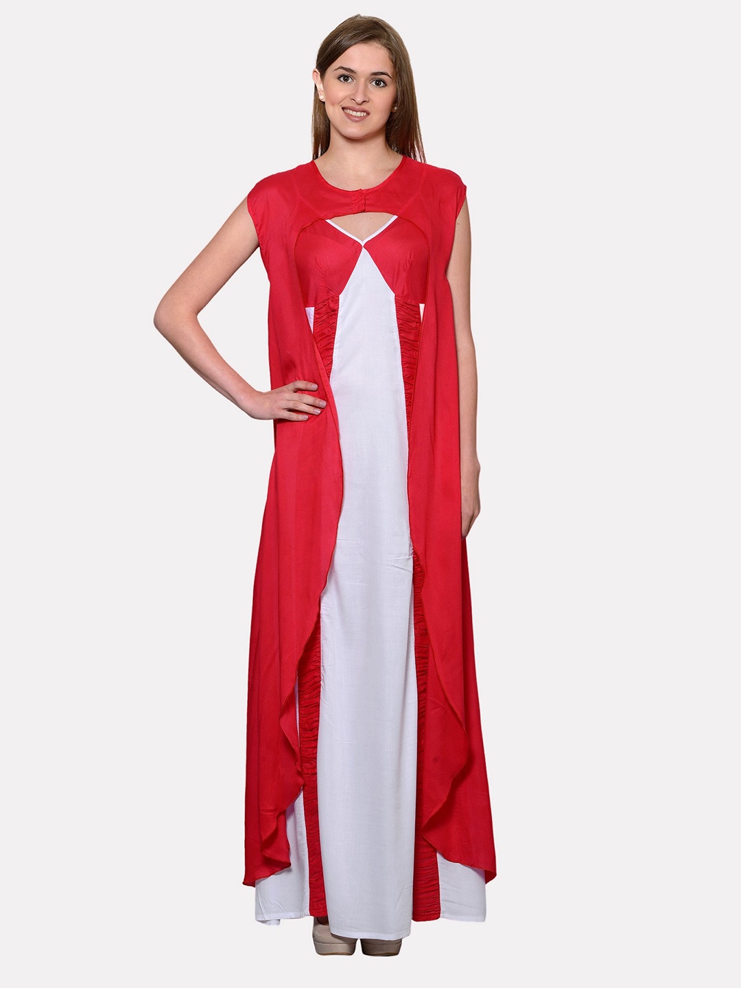 

PATRORNA Maxi Nightdress With Half Robe, Red