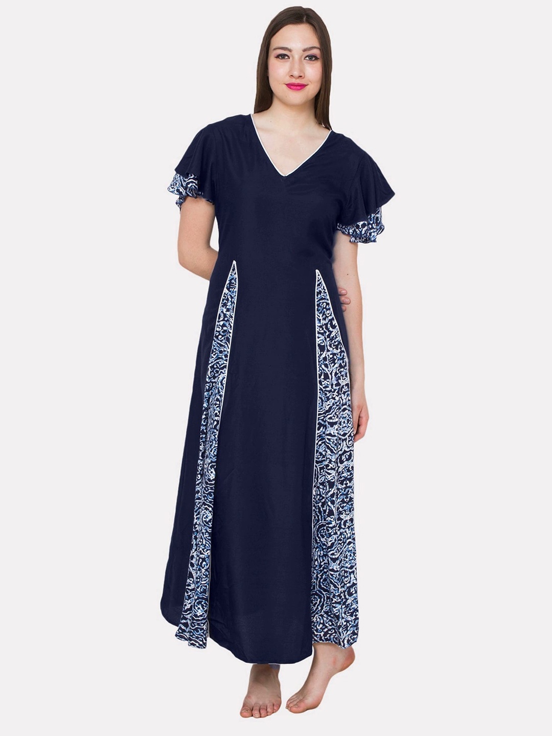 

PATRORNA Printed Maxi Nightdress, Navy blue