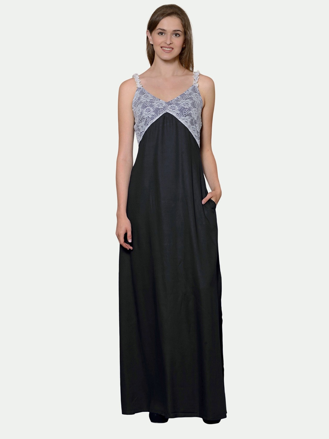

PATRORNA Sleeveless Maxi Nightdress, Black