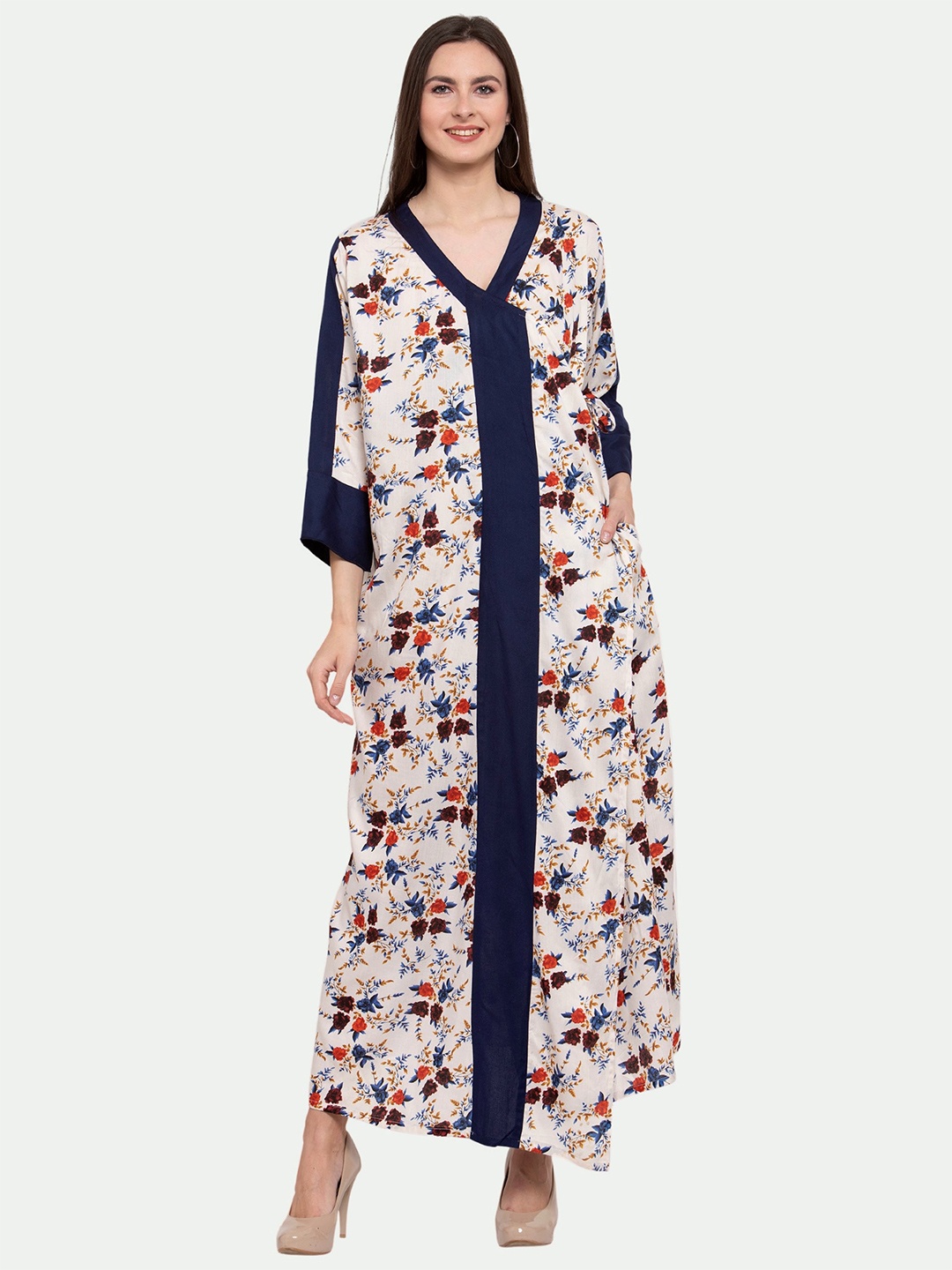 

PATRORNA Printed Maxi Wrap Nightdress, Cream