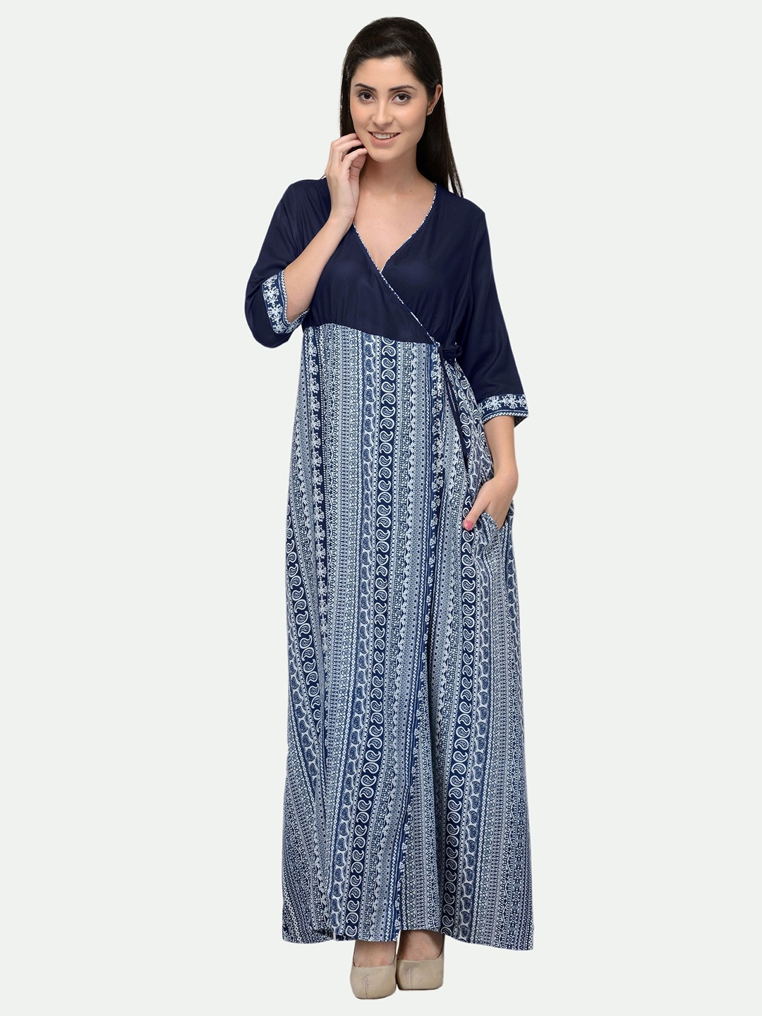 

PATRORNA Plus Size Printed Maxi Nightdress, Blue