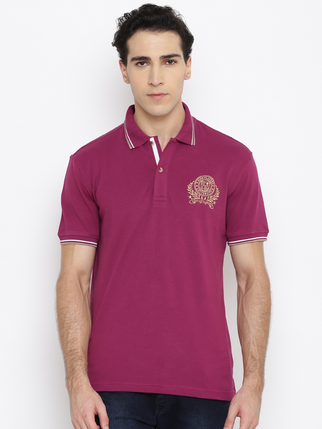

John Players Men Magenta Solid Polo Collar T-shirt